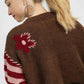 Umgee Flower Jacquard Striped Long Sleeve Sweater - DAVERRI FASHIONS