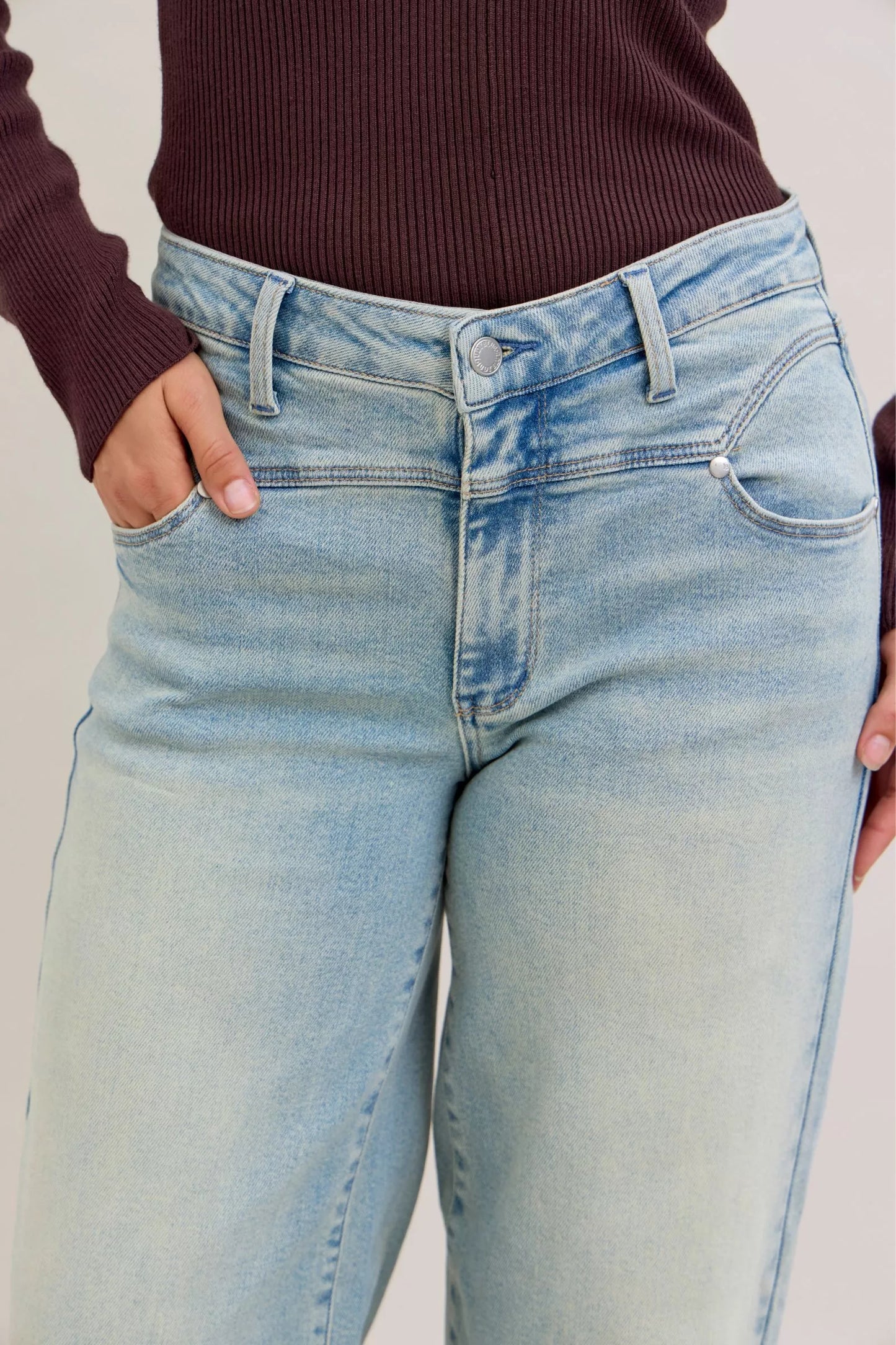 Judy Blue high-waist light-wash straight jeans with subtle fading