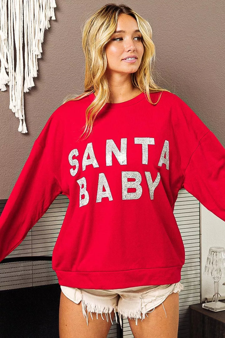 BiBi Santa Baby Lettering Christmas Sweatshirt | Sweatshirts Daverri Fashions