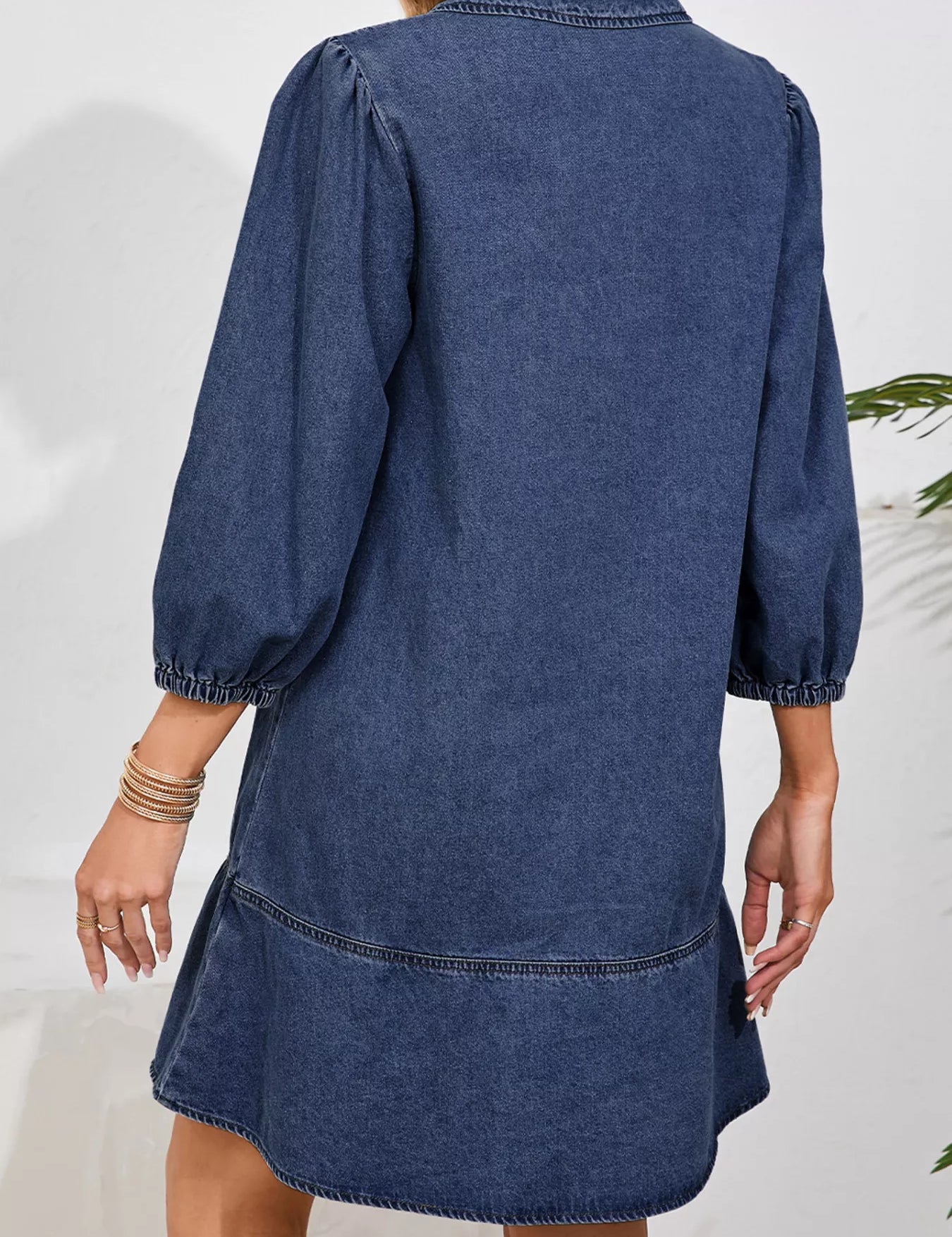 V Neck Collared Single Chest Pocket Long Sleeve Denim Dress | Mini Dresses Daverri Fashions