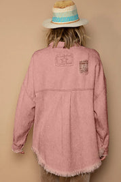 POL Button Down Raw Hem Distressed Shacket | Shackets Daverri Fashions
