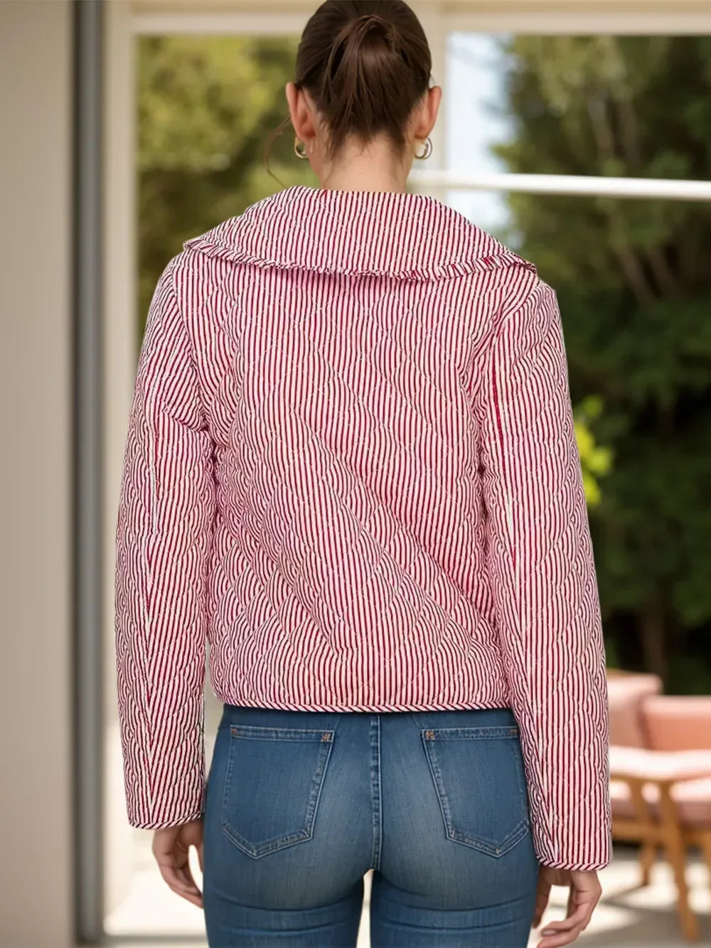 Tied Striped Long Sleeve Jacket - DAVERRI FASHIONS