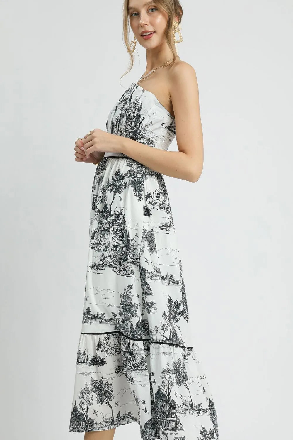 Umgee Printed Tiered Tube Midi Dress Midi Dresses