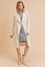 Aemi + Co Open Front Long Sleeve Longline Coat Ivory