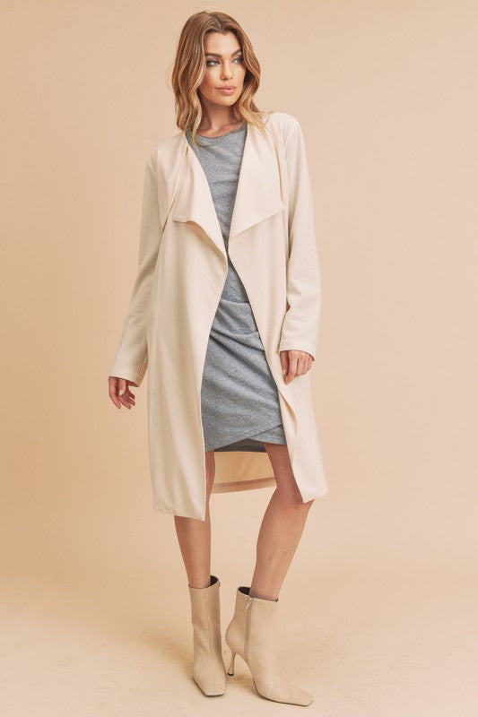 Aemi + Co Open Front Long Sleeve Longline Coat Ivory Coats