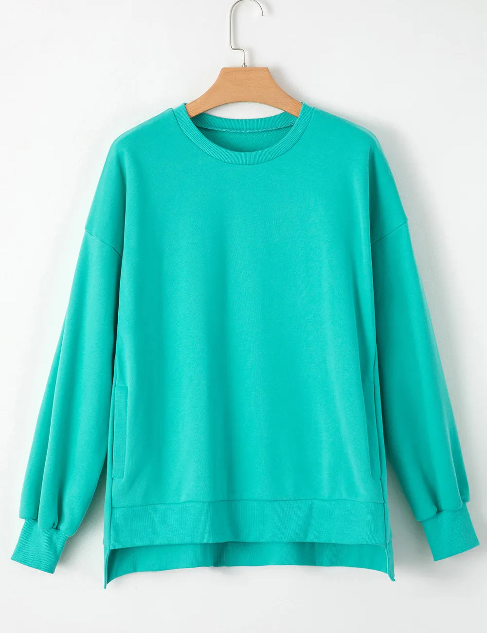Teal Round Neck Long Sleeve Sweatshirt | Sweatshirts Daverri Fashions