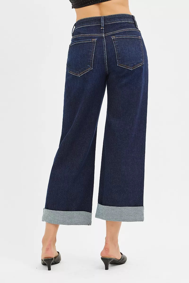 RISEN Mid Rise Fit Ankle Wide Roll Up Jeans | Jeans Daverri Fashions