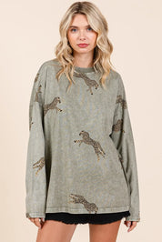 Mittoshop Mineral Wash Cheetah Print Long Sleeve Top | Tops Daverri Fashions
