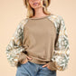 VERY J Printed Long Sleeve Round Neck Knit Top Camel Tops