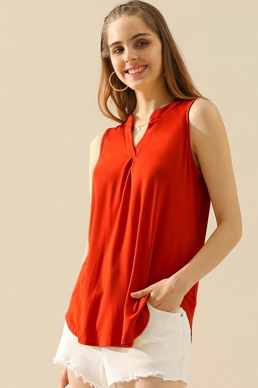 Ninexis Full Size Notched Sleeveless Top Sleeveless Tops