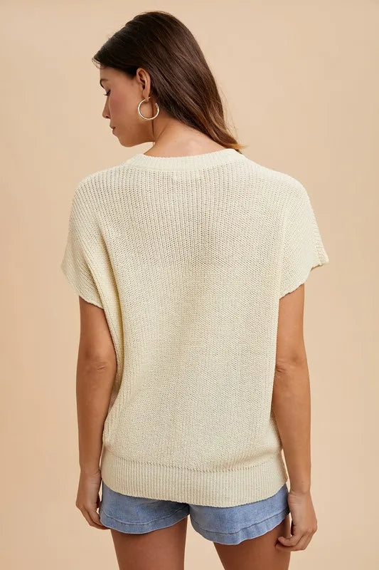 Annie Wear Large Flower Embo Dolman Sleeve Summer Sweater Top