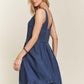 ADORA Smocked Back Square Neck Denim Dress Knee Length Dresses