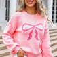 Bow Round Neck Long Sleeve Sweater - DAVERRI FASHIONS