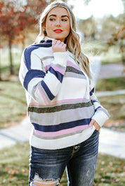 Plus Size Striped Long Sleeve Hooded Sweater | Daverri Fashions