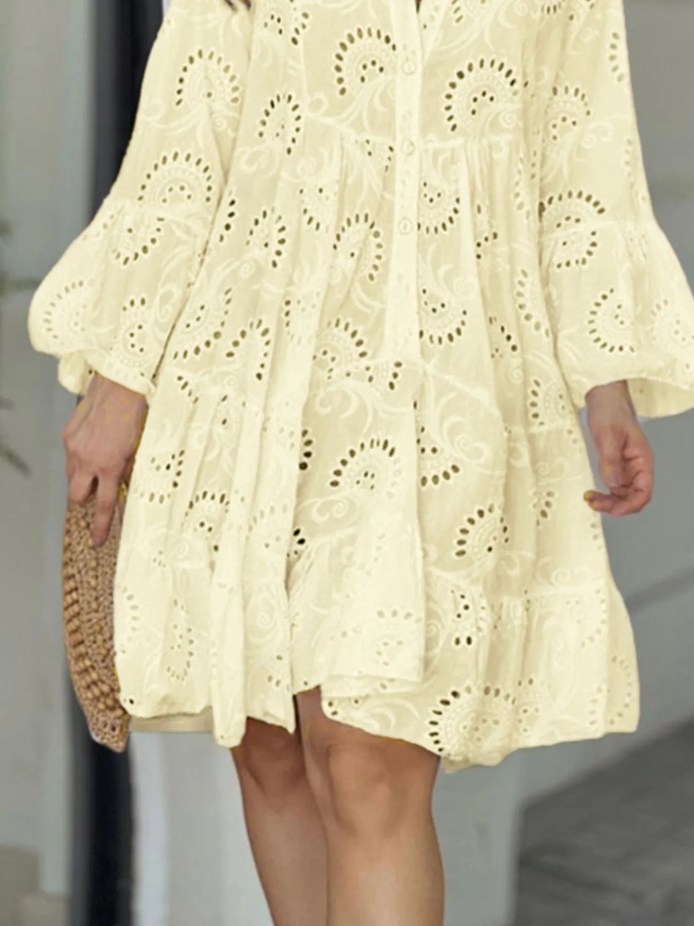 Full Size Eyelet Ruffled Hem Tiered Dress Plus Size | Mini Dresses Daverri Fashions