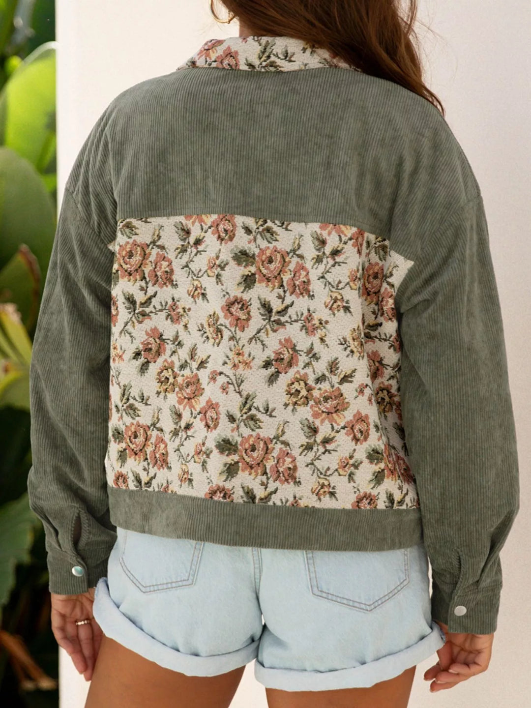 Floral Snap Down Corduroy Jacket | Jackets Daverri Fashions