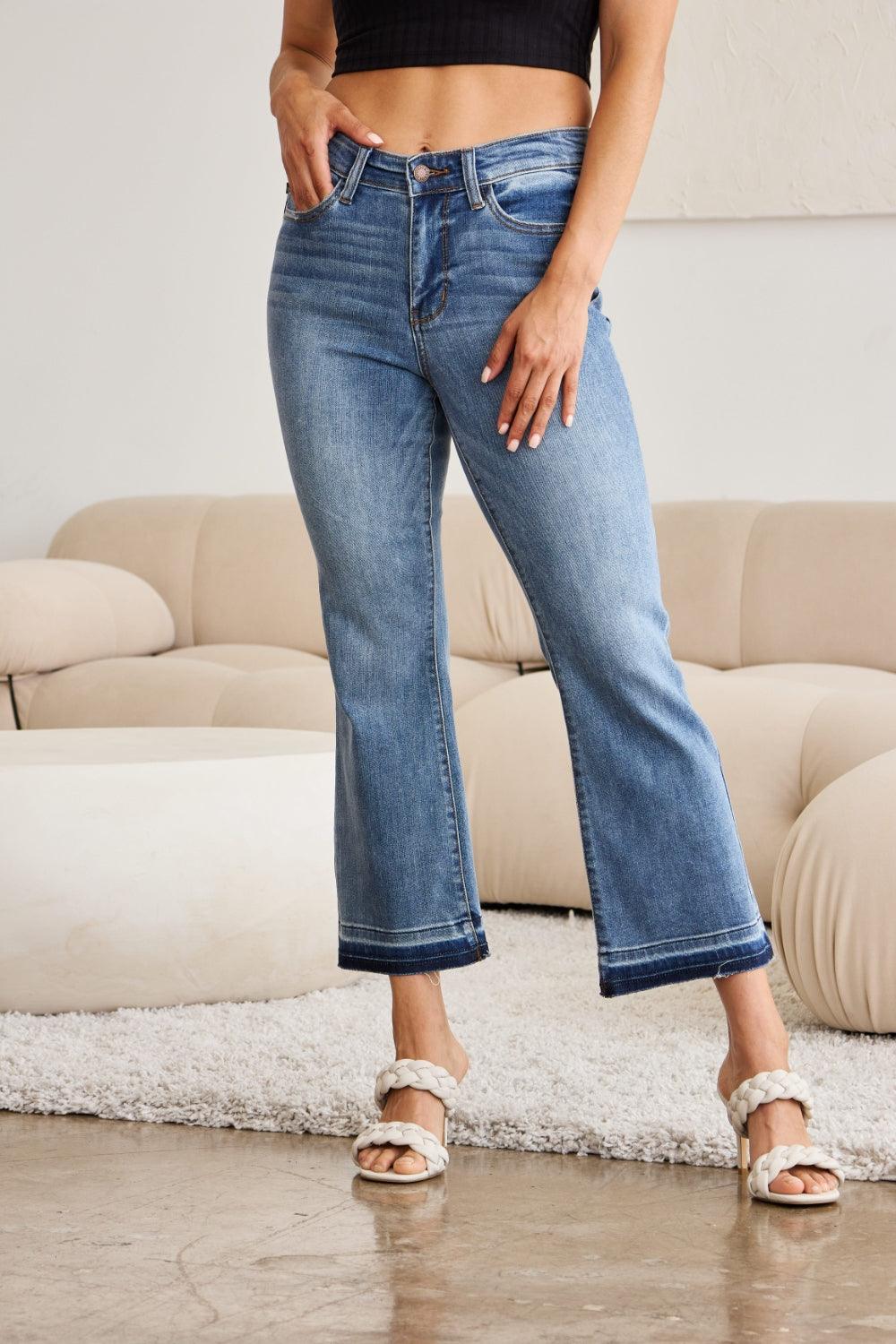 Judy Blue Full Size Release Hem Cropped Bootcut Jeans Jeans