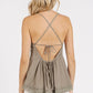 Taupe Mittoshop crisscross back lace V-neck cami blouse