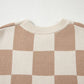 Cozy Daverri checkered knit baggy sweater with ribbed crew neck