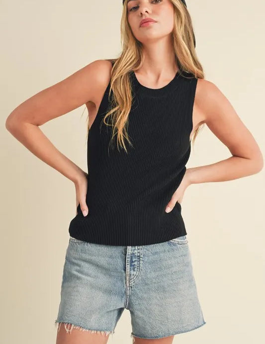 Aemi + Co Ribbed Round Neck Knit Tank | Daverri Fashions