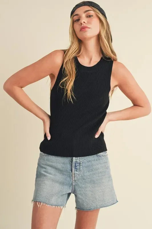 Aemi + Co Ribbed Round Neck Knit Tank - DAVERRI FASHIONS