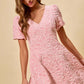 SO ME floral jacquard fit and flare mini dress in soft pink lace