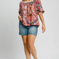 Umgee Full Size Abstract Print Smocked Square Neck Puff Sleeve Blouse - DAVERRI FASHIONS