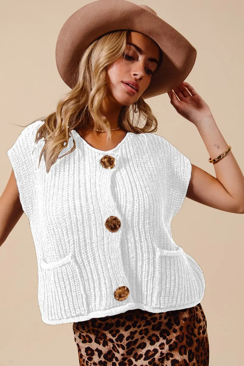 SO ME Big Metal Button Front Sweater Vest OFF WHITE Sweater Vests