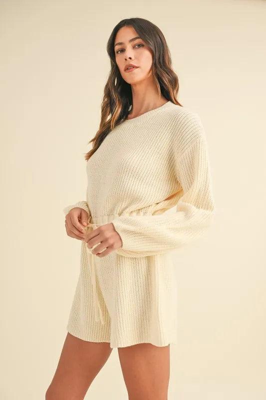 MABLE Round Neck Long Sleeve Sweater Romper