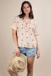 VERY J Flower Embroidered Woven Blouse | Blouses Daverri Fashions