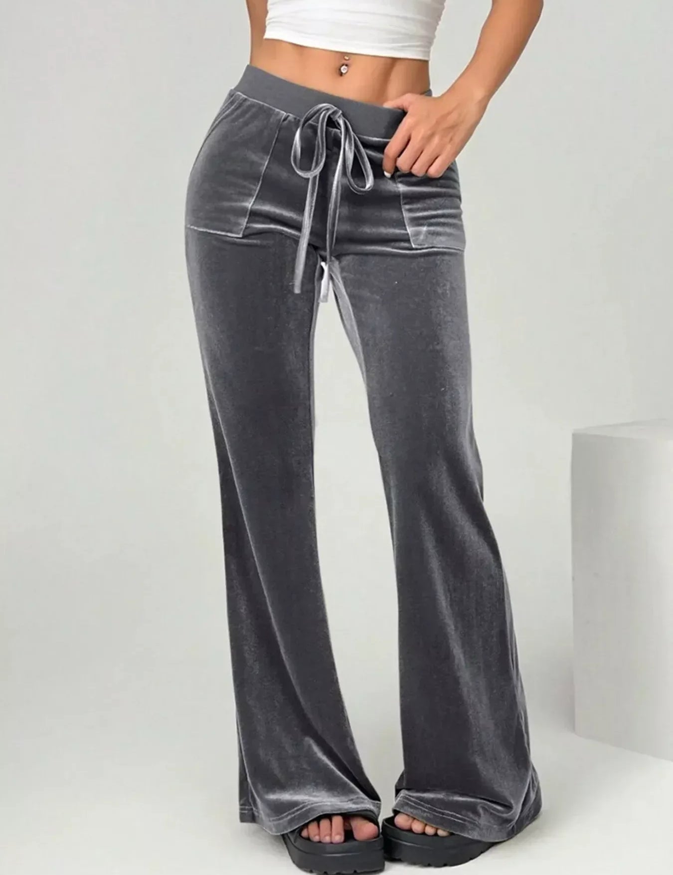 Daverri Fashions Velvet Flare Leg Pants - DAVERRI FASHIONS