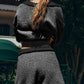 Black and silver textured knit cropped sweater with matching shorts