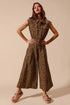SO ME Wide Leg Leopard Twill Overalls Jumpsuit with Tuck LEOPARD