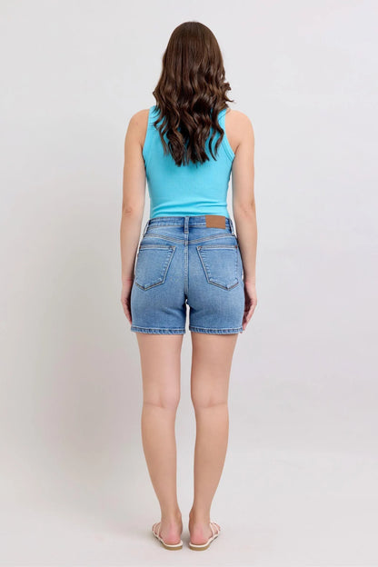 Judy Blue Full Size 2 Button Denim Shorts with Pockets Plus Size - DAVERRI FASHIONS