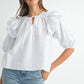 MABLE Stripe Ruffle Shoulder Puff Sleeve Blouse Off White