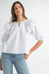 MABLE Stripe Ruffle Shoulder Puff Sleeve Blouse Off White