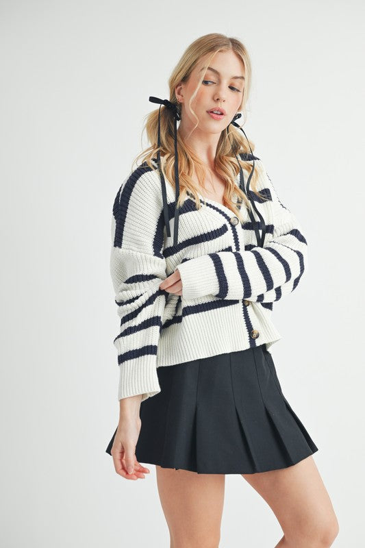 Aemi + Co Striped V-Neck Button Down Cardigan