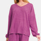 Zenana V-Neck Long Sleeve Ribbed Top and Shorts Set Short Sets