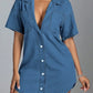 Button Down Collared Neck Denim Dress - DAVERRI FASHIONS
