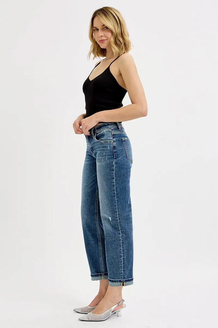 RISEN Full Size Low Rise Crop Boyfriend Jeans Jeans