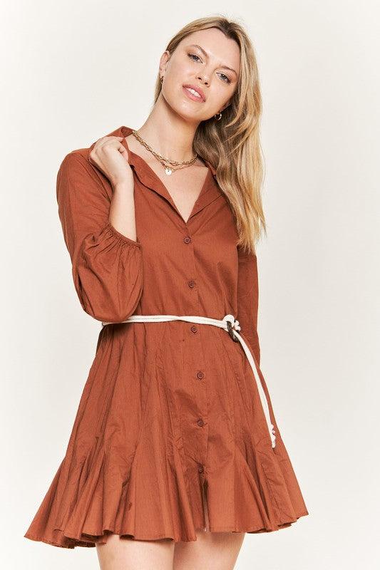 Belted Flare Shirt Dress Mini Dresses