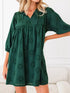 Embroidered Eyelet Pattern 3/4 Puffy Sleeve Swing Mini Dress - DAVERRI FASHIONS