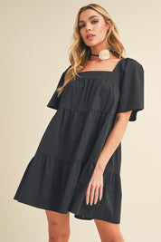 Aemi + Co Square Neck Half Sleeve Tiered Dress