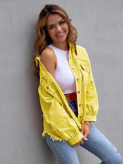 Distressed Drop Shoulder Denim Jacket | Denim Jackets Daverri Fashions