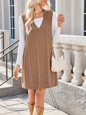 Lovelet Cable Knit V-Neck Mini Sweater Overall Dress | Mini Dresses Daverri Fashions