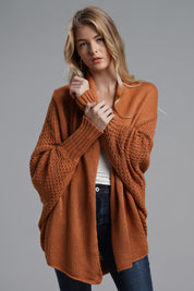 Dolman Sleeve Open Front Ribbed Trim Longline Cardigan | Cardigans Daverri Fashions