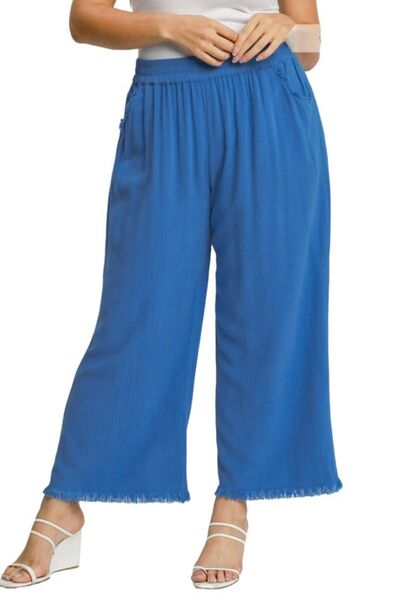 Umgee Full Size Linen Blend Elastic Waistband Wide Leg Pants Pants