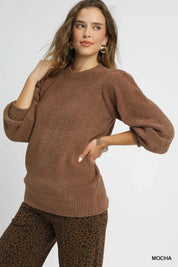 Umgee Textured Long Sleeve Sweater with Ribbed Trim | Sweaters Daverri Fashions
