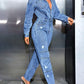 Distressed Long Sleeve Denim Jumpsuit - DAVERRI FASHIONS