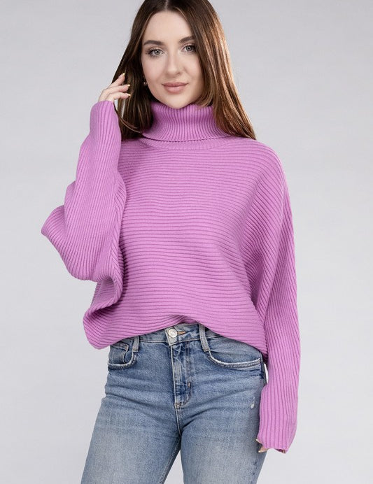 Viscose Dolman Sleeve Turtleneck Sweater Tops